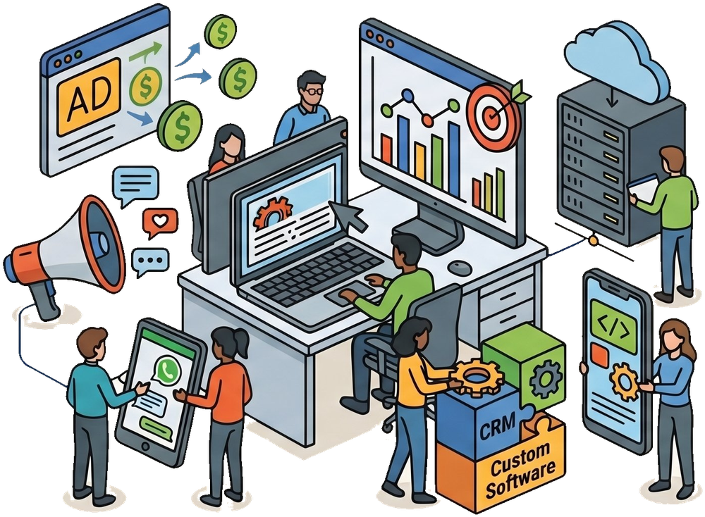 APEXORA Digital — design, marketing and software services illustration