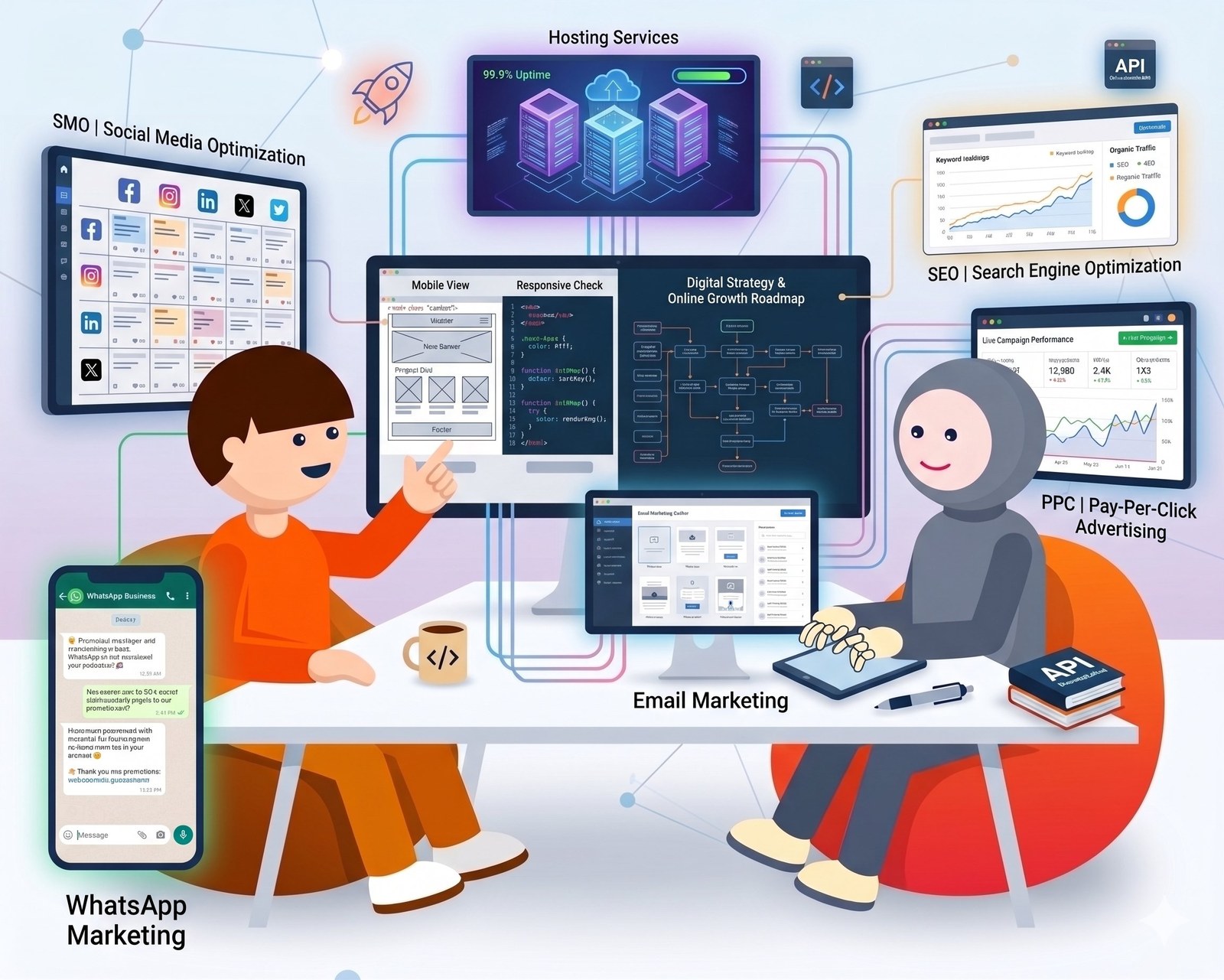 APEXORA Digital services — SMO, hosting, SEO, PPC, email and WhatsApp marketing